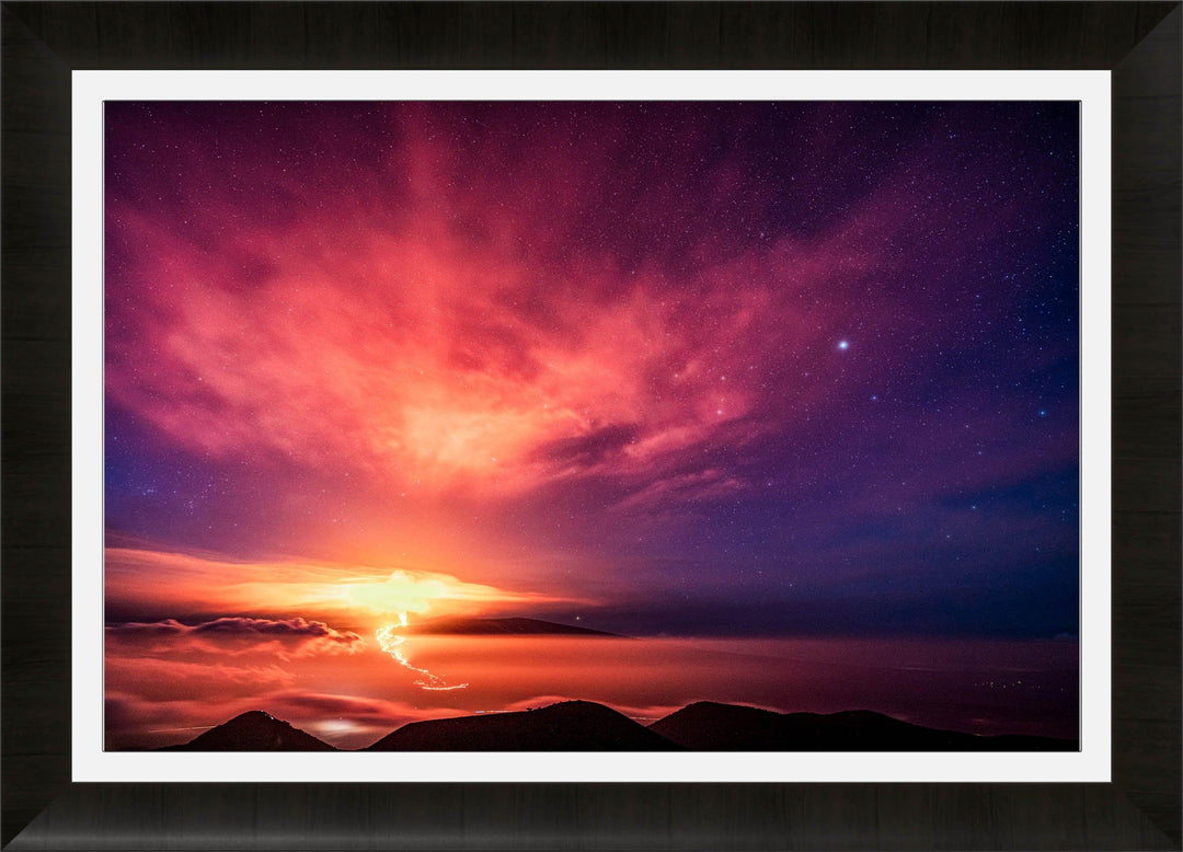 Heavenly Chaos | Mauna Loa's Eruption - Maui Fine Art Collective - 3500-5500, 800-3500, Acrylic, Artwork, Best Moments, Best Sellers, Best Wall Artwork, Big Island, black, Canvas, clouds, Hawaii, Hawaii Island, Island, Lance Ehrecke, maui, Maui Hawaii Fine Art Photography, Maui Hawaii Wall Art, Mauna Loa, Metal, Mountains, New Moments, open-edition, over-5500, Prints, Purple, rocks, size-16-x-24, size-24-x-36, size-40-x-60, Stars, Sunrise, Visual Artwork, Volcano