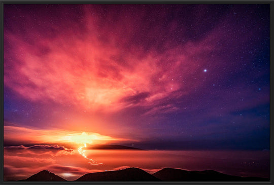 Heavenly Chaos | Mauna Loa's Eruption - Maui Fine Art Collective - 3500-5500, 800-3500, Acrylic, Artwork, Best Moments, Best Sellers, Best Wall Artwork, Big Island, black, Canvas, clouds, Hawaii, Hawaii Island, Island, Lance Ehrecke, maui, Maui Hawaii Fine Art Photography, Maui Hawaii Wall Art, Mauna Loa, Metal, Mountains, New Moments, open-edition, over-5500, Prints, Purple, rocks, size-16-x-24, size-24-x-36, size-40-x-60, Stars, Sunrise, Visual Artwork, Volcano