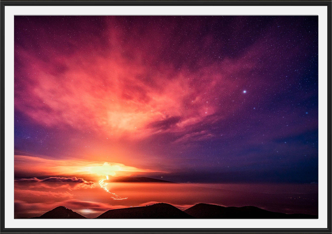 Heavenly Chaos | Mauna Loa's Eruption - Maui Fine Art Collective - 3500-5500, 800-3500, Acrylic, Artwork, Best Moments, Best Sellers, Best Wall Artwork, Big Island, black, Canvas, clouds, Hawaii, Hawaii Island, Island, Lance Ehrecke, maui, Maui Hawaii Fine Art Photography, Maui Hawaii Wall Art, Mauna Loa, Metal, Mountains, New Moments, open-edition, over-5500, Prints, Purple, rocks, size-16-x-24, size-24-x-36, size-40-x-60, Stars, Sunrise, Visual Artwork, Volcano