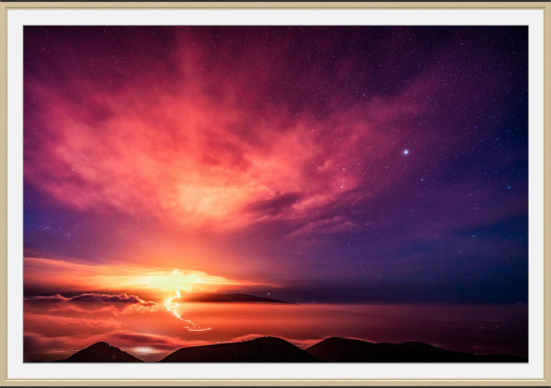 Heavenly Chaos | Mauna Loa's Eruption - Maui Fine Art Collective - 3500-5500, 800-3500, Acrylic, Artwork, Best Moments, Best Sellers, Best Wall Artwork, Big Island, black, Canvas, clouds, Hawaii, Hawaii Island, Island, Lance Ehrecke, maui, Maui Hawaii Fine Art Photography, Maui Hawaii Wall Art, Mauna Loa, Metal, Mountains, New Moments, open-edition, over-5500, Prints, Purple, rocks, size-16-x-24, size-24-x-36, size-40-x-60, Stars, Sunrise, Visual Artwork, Volcano