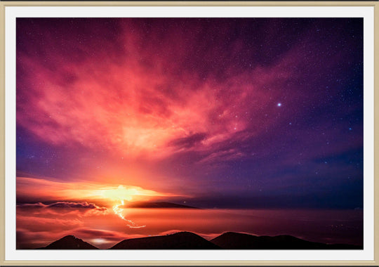 Heavenly Chaos | Mauna Loa's Eruption - Maui Fine Art Collective - 3500-5500, 800-3500, Acrylic, Artwork, Best Moments, Best Sellers, Best Wall Artwork, Big Island, black, Canvas, clouds, Hawaii, Hawaii Island, Island, Lance Ehrecke, maui, Maui Hawaii Fine Art Photography, Maui Hawaii Wall Art, Mauna Loa, Metal, Mountains, New Moments, open-edition, over-5500, Prints, Purple, rocks, size-16-x-24, size-24-x-36, size-40-x-60, Stars, Sunrise, Visual Artwork, Volcano