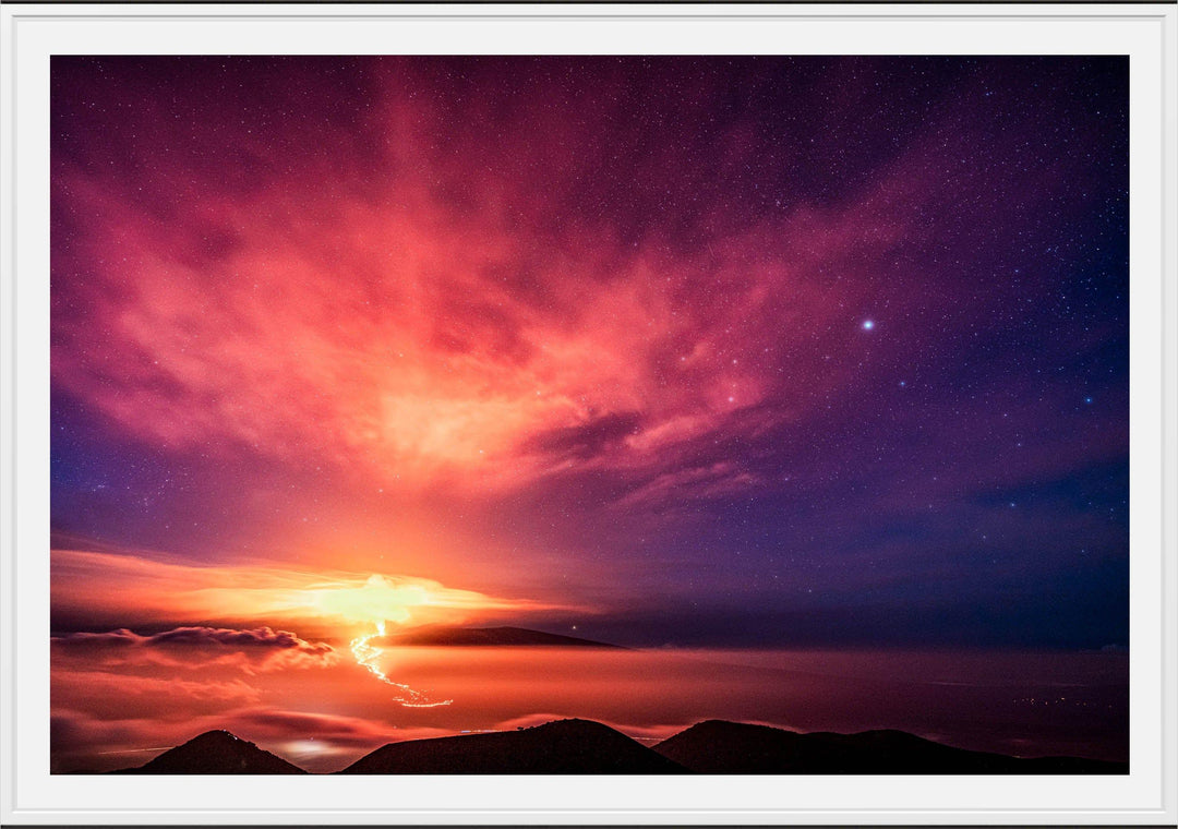 Heavenly Chaos | Mauna Loa's Eruption - Maui Fine Art Collective - 3500-5500, 800-3500, Acrylic, Artwork, Best Moments, Best Sellers, Best Wall Artwork, Big Island, black, Canvas, clouds, Hawaii, Hawaii Island, Island, Lance Ehrecke, maui, Maui Hawaii Fine Art Photography, Maui Hawaii Wall Art, Mauna Loa, Metal, Mountains, New Moments, open-edition, over-5500, Prints, Purple, rocks, size-16-x-24, size-24-x-36, size-40-x-60, Stars, Sunrise, Visual Artwork, Volcano