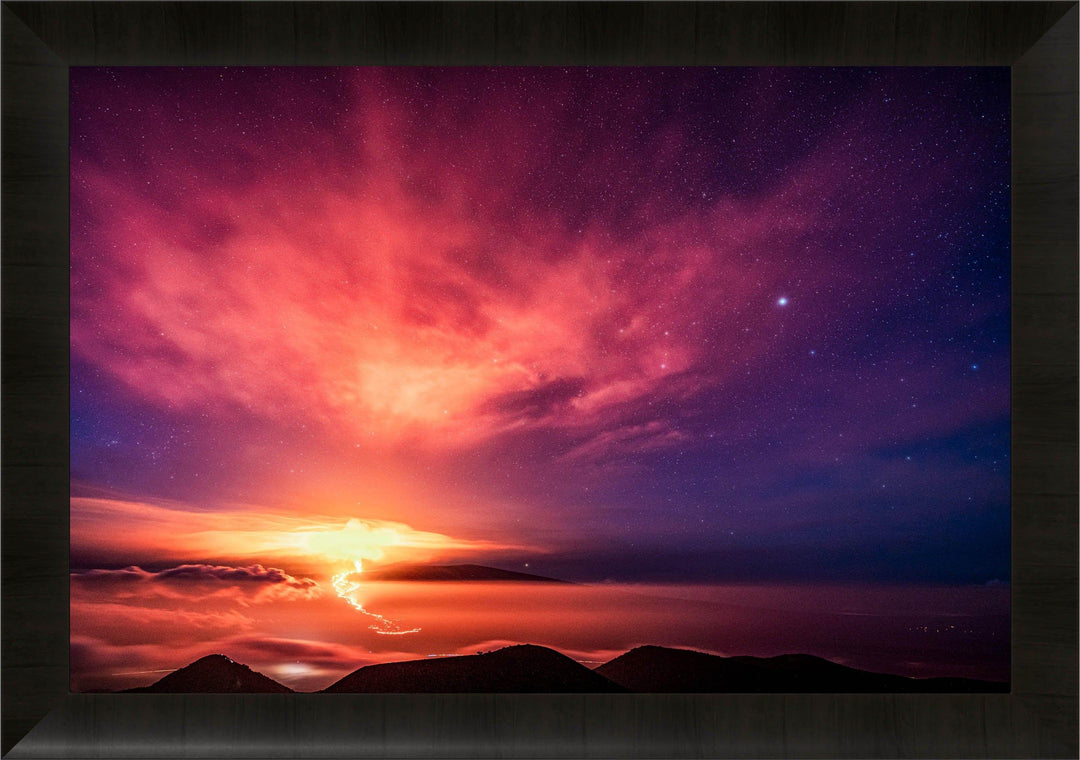 Heavenly Chaos | Mauna Loa's Eruption - Maui Fine Art Collective - 3500-5500, 800-3500, Acrylic, Artwork, Best Moments, Best Sellers, Best Wall Artwork, Big Island, black, Canvas, clouds, Hawaii, Hawaii Island, Island, Lance Ehrecke, maui, Maui Hawaii Fine Art Photography, Maui Hawaii Wall Art, Mauna Loa, Metal, Mountains, New Moments, open-edition, over-5500, Prints, Purple, rocks, size-16-x-24, size-24-x-36, size-40-x-60, Stars, Sunrise, Visual Artwork, Volcano