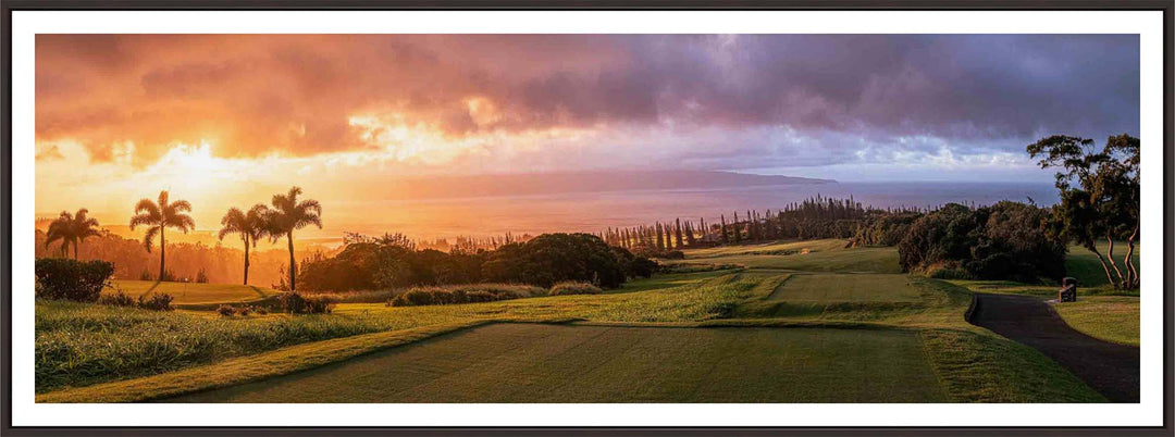 Living Moments Media Open Edition Acrylic / 20" x 60" / Black w/ Border Kapalua's Apex Sunset Kapalua’s Apex Sunset: Luxurious Golf Course Art from Maui