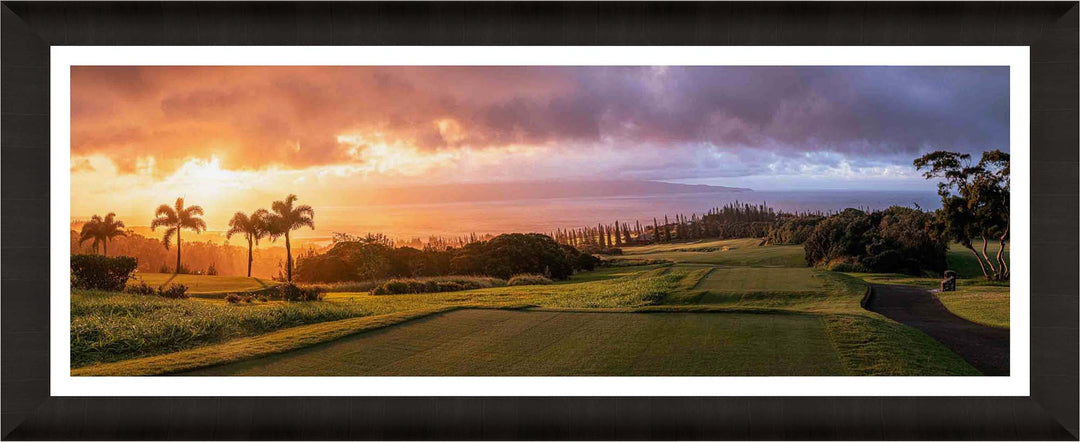 Living Moments Media Open Edition Acrylic / 20" x 60" / Luxury w/ Border Kapalua's Apex Sunset Kapalua’s Apex Sunset: Luxurious Golf Course Art from Maui