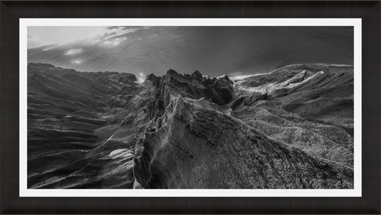 Marvel in Monochrome | Bird's Eye View Over Na Pali & Kalalau - Living Moments Media - 3500-5500, 800-3500, Abstract, Acrylic, aerial, Artwork, beach, black, Black & White, Canvas, Coast, Cove, Hawaii, Helicopter, Honopu Beach, horizontal, Island, Kauai, Metal, Monochromatic, Moody, Mountains, Na Pali Coast, new arrivals, New Moments, ocean, open-edition, over-5500, panoramic, Prints, rocks, sand, size-20-x-40, size-40-x-80, Surf, trail, Trees, Visual Artwork, waves, White