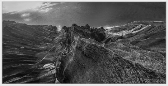 Marvel in Monochrome | Bird's Eye View Over Na Pali & Kalalau - Living Moments Media - 3500-5500, 800-3500, Abstract, Acrylic, aerial, Artwork, beach, black, Black & White, Canvas, Coast, Cove, Hawaii, Helicopter, Honopu Beach, horizontal, Island, Kauai, Metal, Monochromatic, Moody, Mountains, Na Pali Coast, new arrivals, New Moments, ocean, open-edition, over-5500, panoramic, Prints, rocks, sand, size-20-x-40, size-40-x-80, Surf, trail, Trees, Visual Artwork, waves, White