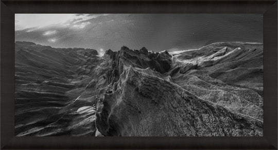 Marvel in Monochrome | Bird's Eye View Over Na Pali & Kalalau - Living Moments Media - 3500-5500, 800-3500, Abstract, Acrylic, aerial, Artwork, beach, black, Black & White, Canvas, Coast, Cove, Hawaii, Helicopter, Honopu Beach, horizontal, Island, Kauai, Metal, Monochromatic, Moody, Mountains, Na Pali Coast, new arrivals, New Moments, ocean, open-edition, over-5500, panoramic, Prints, rocks, sand, size-20-x-40, size-40-x-80, Surf, trail, Trees, Visual Artwork, waves, White