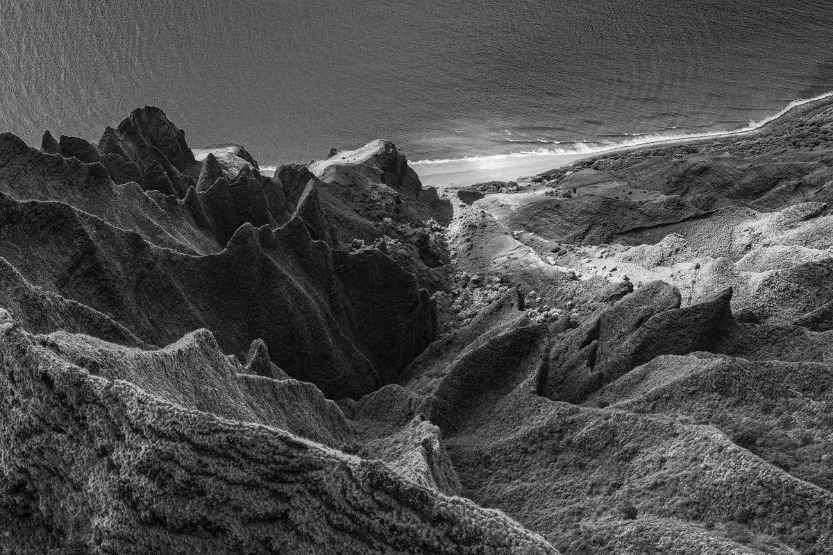 Marvel in Monochrome | Bird's Eye View Over Na Pali & Kalalau