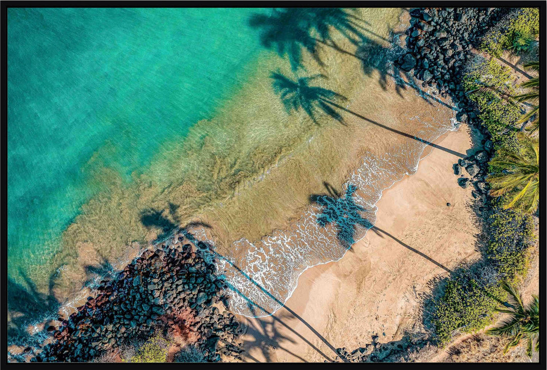 Another Day In Paradise - Maui Fine Art Collective - 3500-5500, 800-3500, aerial, beach, Best Moments, Best Sellers, Best Wall Artwork, blue, Coast, Cove, green, Hawaii, horizontal, Island, kihei, Lance Ehrecke, maui, Maui Hawaii Fine Art Photography, Maui Hawaii Wall Art, ocean, open-edition, over-5500, Palm Trees, palm-tree, rocks, sand, size-16x-24, size-24-x-36, size-40-x-60, spinimages=1, teal, trail, Trees, Water, waves, White, yellow