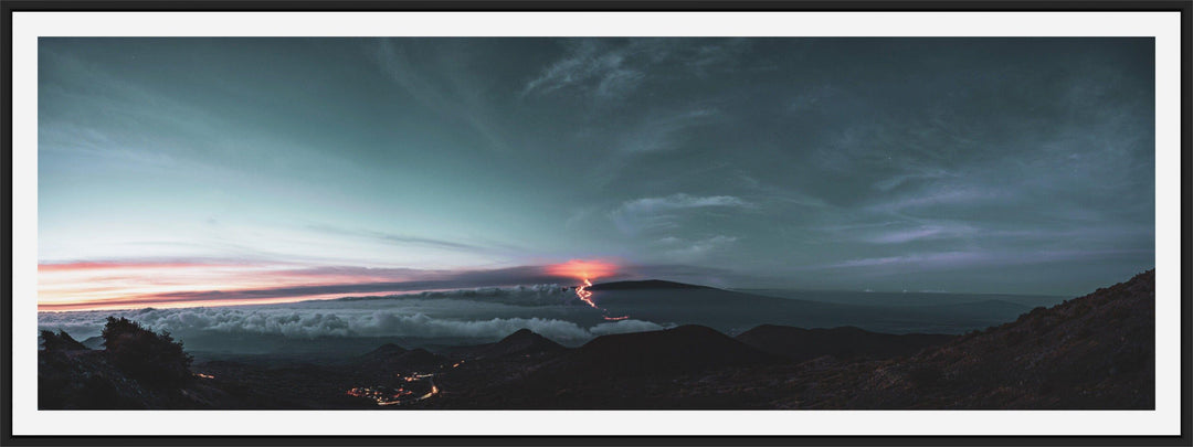 Apocalyptic Awakening | Mauna Loa's Fury - Maui Fine Art Collective - 3500-5500, 800-3500, Acrylic, Artwork, Best Wall Artwork, Big Island, black, clouds, Hawaii, Hawaii Island, Island, Lance Ehrecke, Maui Hawaii Fine Art Photography, Maui Hawaii Wall Art, Mauna Loa, Mountains, New Moments, open-edition, orange, over-5500, panoramic, Purple, rocks, size-20-x-60, size-30-x-90, Stars, Sunrise, trail, White