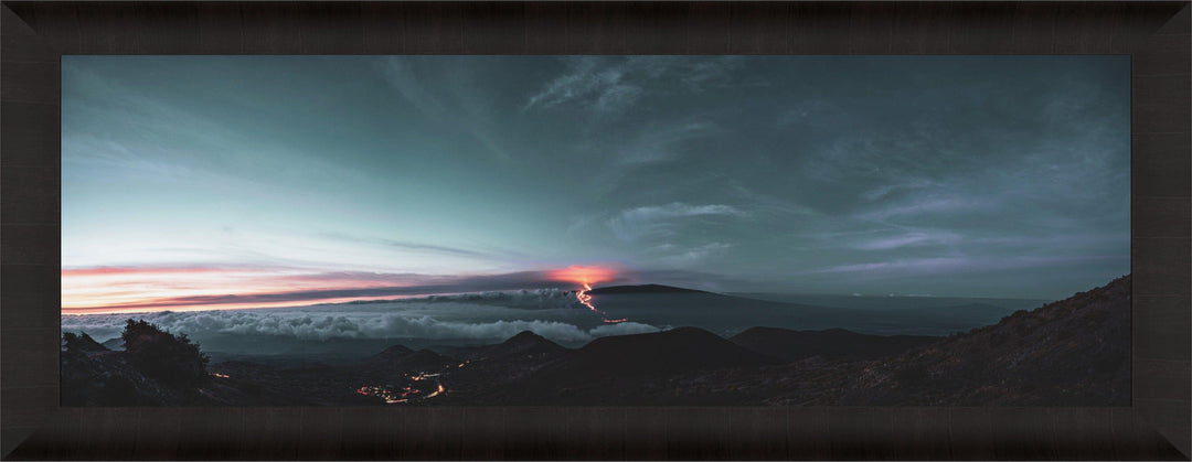 Apocalyptic Awakening | Mauna Loa's Fury - Maui Fine Art Collective - 3500-5500, 800-3500, Acrylic, Artwork, Best Wall Artwork, Big Island, black, clouds, Hawaii, Hawaii Island, Island, Lance Ehrecke, Maui Hawaii Fine Art Photography, Maui Hawaii Wall Art, Mauna Loa, Mountains, New Moments, open-edition, orange, over-5500, panoramic, Purple, rocks, size-20-x-60, size-30-x-90, Stars, Sunrise, trail, White