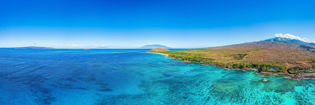 Big Stretch - Maui Fine Art Collective - 3500-5500, 800-3500, aerial, beach, Best Wall Artwork, blue, green, Hawaii, Island, Lance Ehrecke, makena, maui, Maui Hawaii Fine Art Photography, Maui Hawaii Wall Art, ocean, open-edition, over-5500, panoramic, Reef, sand, size-20-x-60, size-30-x-90, teal, Water, waves