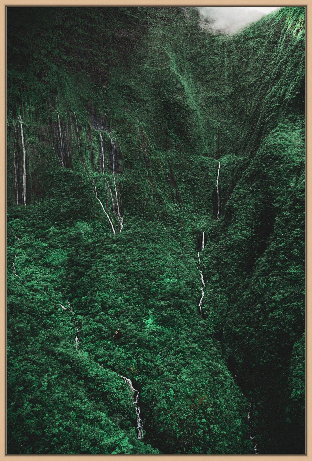 Cascading Tears | Valley of Tears Unveiled - Maui Fine Art Collective - 3500-5500, 800-3500, Acrylic, aerial, Artwork, Best Moments, Best Sellers, Best Wall Artwork, black, Canvas, clouds, green, Hawaii, Helicopter, Island, Lance Ehrecke, maui, Maui Hawaii Fine Art Photography, Maui Hawaii Wall Art, Metal, Moody, Mountains, New Moments, open-edition, over-5500, Prints, rocks, size-16-x-24, size-24-x-36, size-40-x-60, Trees, vertical, Visual Artwork, Waihee, Water, Waterfalls, White