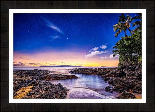 Christmas Star - Maui Fine Art Collective - 3500-5500, 800-3500, beach, Best Moments, Best Sellers, Best Wall Artwork, black, blue, clouds, Cove, green, Hawaii, horizontal, Island, Lance Ehrecke, makena, maui, Maui Hawaii Fine Art Photography, Maui Hawaii Wall Art, new arrivals, New Moments, ocean, open-edition, over-5500, Palm Trees, palm-tree, rocks, sand, size-16x-24, size-24-x-36, size-40-x-60, Stars, Sunset, Water, waves