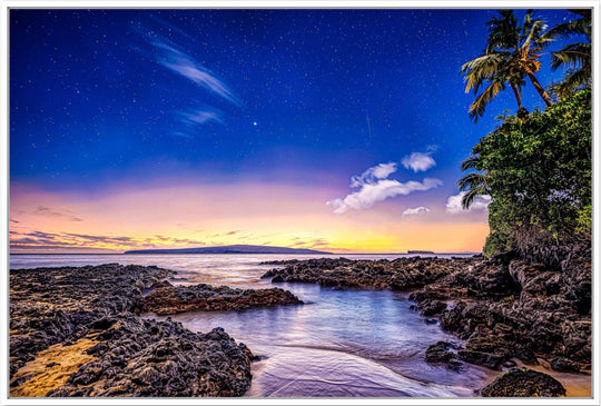 Christmas Star - Maui Fine Art Collective - 3500-5500, 800-3500, beach, Best Moments, Best Sellers, Best Wall Artwork, black, blue, clouds, Cove, green, Hawaii, horizontal, Island, Lance Ehrecke, makena, maui, Maui Hawaii Fine Art Photography, Maui Hawaii Wall Art, new arrivals, New Moments, ocean, open-edition, over-5500, Palm Trees, palm-tree, rocks, sand, size-16x-24, size-24-x-36, size-40-x-60, Stars, Sunset, Water, waves