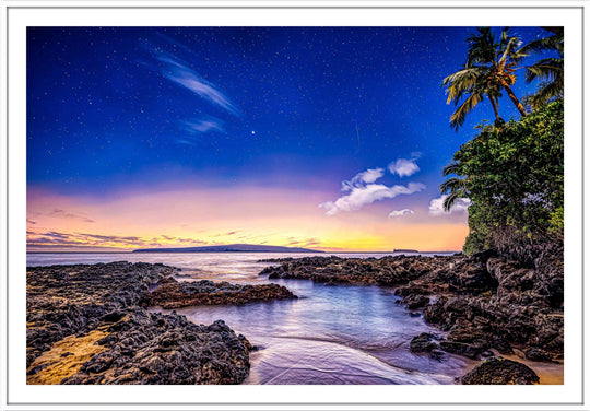 Christmas Star - Maui Fine Art Collective - 3500-5500, 800-3500, beach, Best Moments, Best Sellers, Best Wall Artwork, black, blue, clouds, Cove, green, Hawaii, horizontal, Island, Lance Ehrecke, makena, maui, Maui Hawaii Fine Art Photography, Maui Hawaii Wall Art, new arrivals, New Moments, ocean, open-edition, over-5500, Palm Trees, palm-tree, rocks, sand, size-16x-24, size-24-x-36, size-40-x-60, Stars, Sunset, Water, waves