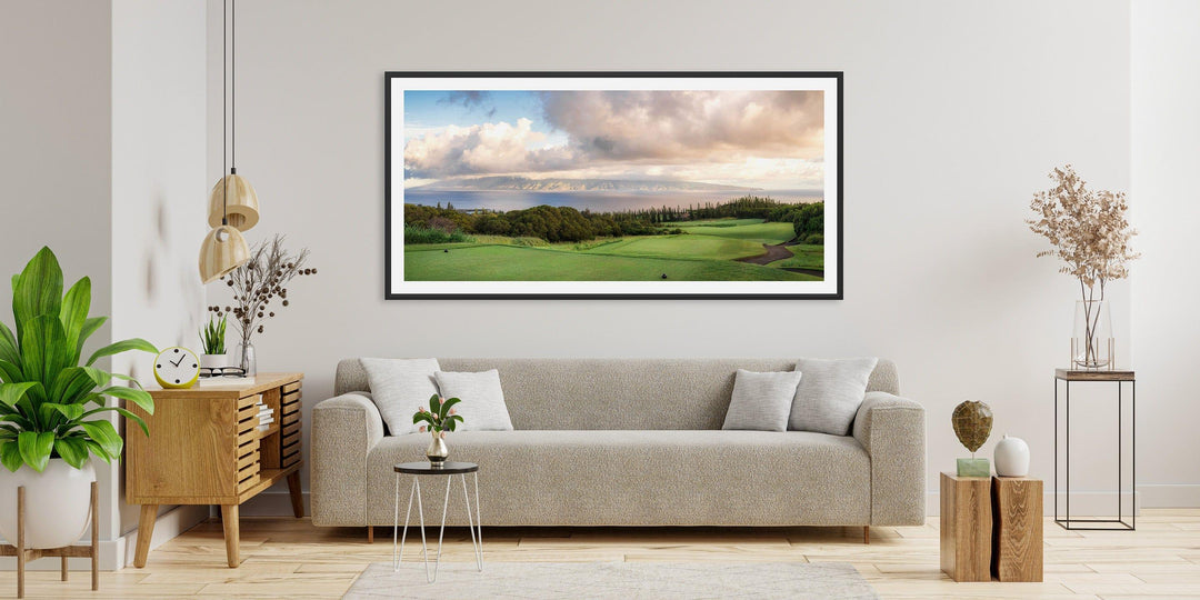 Dawn's Embrace - Maui Fine Art Collective - 3500-5500, 800-3500, Acrylic, Artwork, Best Wall Artwork, Canvas, clouds, Coast, Golf, Golf Course, green, Hawaii, Hole 17, horizontal, Island, Kapalua, Kapalua Golf, Lance Ehrecke, maui, Maui Hawaii Fine Art Photography, Maui Hawaii Wall Art, Metal, New Moments, open-edition, orange, over-5500, panoramic, pathway, Plantation Course, Prints, size-20-x-40, size-35-x-70, size-40-x-80, Sunrise, Trees, Visual Artwork, White, yellow