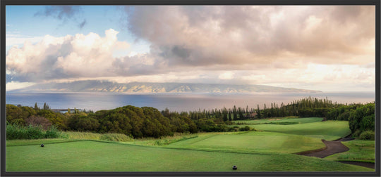 Dawn's Embrace - Maui Fine Art Collective - 3500-5500, 800-3500, Acrylic, Artwork, Best Wall Artwork, Canvas, clouds, Coast, Golf, Golf Course, green, Hawaii, Hole 17, horizontal, Island, Kapalua, Kapalua Golf, Lance Ehrecke, maui, Maui Hawaii Fine Art Photography, Maui Hawaii Wall Art, Metal, New Moments, open-edition, orange, over-5500, panoramic, pathway, Plantation Course, Prints, size-20-x-40, size-35-x-70, size-40-x-80, Sunrise, Trees, Visual Artwork, White, yellow