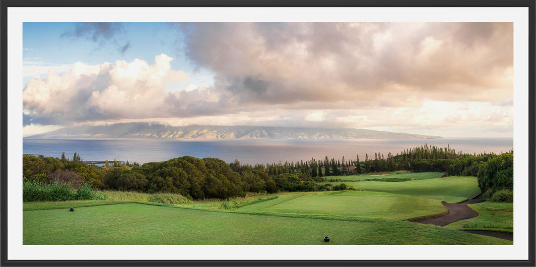 Dawn's Embrace - Maui Fine Art Collective - 3500-5500, 800-3500, Acrylic, Artwork, Best Wall Artwork, Canvas, clouds, Coast, Golf, Golf Course, green, Hawaii, Hole 17, horizontal, Island, Kapalua, Kapalua Golf, Lance Ehrecke, maui, Maui Hawaii Fine Art Photography, Maui Hawaii Wall Art, Metal, New Moments, open-edition, orange, over-5500, panoramic, pathway, Plantation Course, Prints, size-20-x-40, size-35-x-70, size-40-x-80, Sunrise, Trees, Visual Artwork, White, yellow