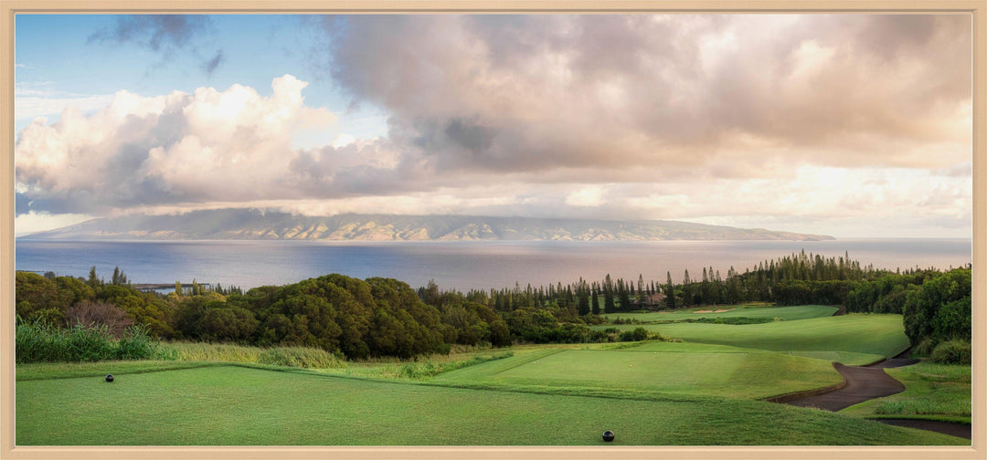 Dawn's Embrace - Maui Fine Art Collective - 3500-5500, 800-3500, Acrylic, Artwork, Best Wall Artwork, Canvas, clouds, Coast, Golf, Golf Course, green, Hawaii, Hole 17, horizontal, Island, Kapalua, Kapalua Golf, Lance Ehrecke, maui, Maui Hawaii Fine Art Photography, Maui Hawaii Wall Art, Metal, New Moments, open-edition, orange, over-5500, panoramic, pathway, Plantation Course, Prints, size-20-x-40, size-35-x-70, size-40-x-80, Sunrise, Trees, Visual Artwork, White, yellow