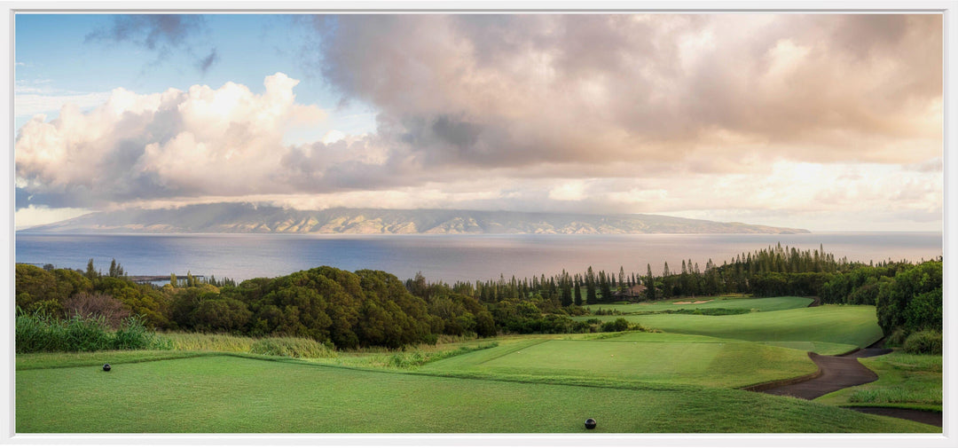 Dawn's Embrace - Maui Fine Art Collective - 3500-5500, 800-3500, Acrylic, Artwork, Best Wall Artwork, Canvas, clouds, Coast, Golf, Golf Course, green, Hawaii, Hole 17, horizontal, Island, Kapalua, Kapalua Golf, Lance Ehrecke, maui, Maui Hawaii Fine Art Photography, Maui Hawaii Wall Art, Metal, New Moments, open-edition, orange, over-5500, panoramic, pathway, Plantation Course, Prints, size-20-x-40, size-35-x-70, size-40-x-80, Sunrise, Trees, Visual Artwork, White, yellow