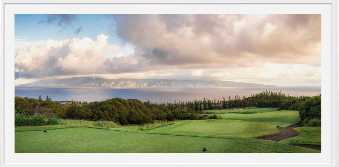 Dawn's Embrace - Maui Fine Art Collective - 3500-5500, 800-3500, Acrylic, Artwork, Best Wall Artwork, Canvas, clouds, Coast, Golf, Golf Course, green, Hawaii, Hole 17, horizontal, Island, Kapalua, Kapalua Golf, Lance Ehrecke, maui, Maui Hawaii Fine Art Photography, Maui Hawaii Wall Art, Metal, New Moments, open-edition, orange, over-5500, panoramic, pathway, Plantation Course, Prints, size-20-x-40, size-35-x-70, size-40-x-80, Sunrise, Trees, Visual Artwork, White, yellow