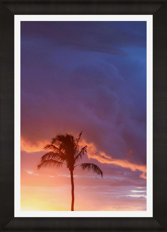 Ephemeral Majesty | Sunset Symphony in Paradise - Maui Fine Art Collective - Acrylic, Artwork, Best Moments, Best Sellers, Best Wall Artwork, black, blue, Canvas, clouds, Hawaii, Island, kihei, Lance Ehrecke, makena, maui, Maui Hawaii Fine Art Photography, Maui Hawaii Wall Art, Metal, New Moments, open-edition, orange, Palm Trees, palm-tree, Prints, Purple, size-16-x-24, size-24-x-36, size-40-x-60, Sunset, Trees, vertical, Visual Artwork, wailea, White, yellow