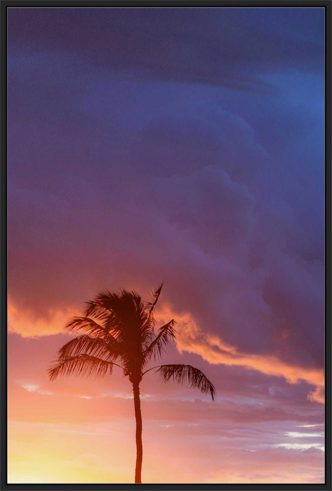 Ephemeral Majesty | Sunset Symphony in Paradise - Maui Fine Art Collective - Acrylic, Artwork, Best Moments, Best Sellers, Best Wall Artwork, black, blue, Canvas, clouds, Hawaii, Island, kihei, Lance Ehrecke, makena, maui, Maui Hawaii Fine Art Photography, Maui Hawaii Wall Art, Metal, New Moments, open-edition, orange, Palm Trees, palm-tree, Prints, Purple, size-16-x-24, size-24-x-36, size-40-x-60, Sunset, Trees, vertical, Visual Artwork, wailea, White, yellow