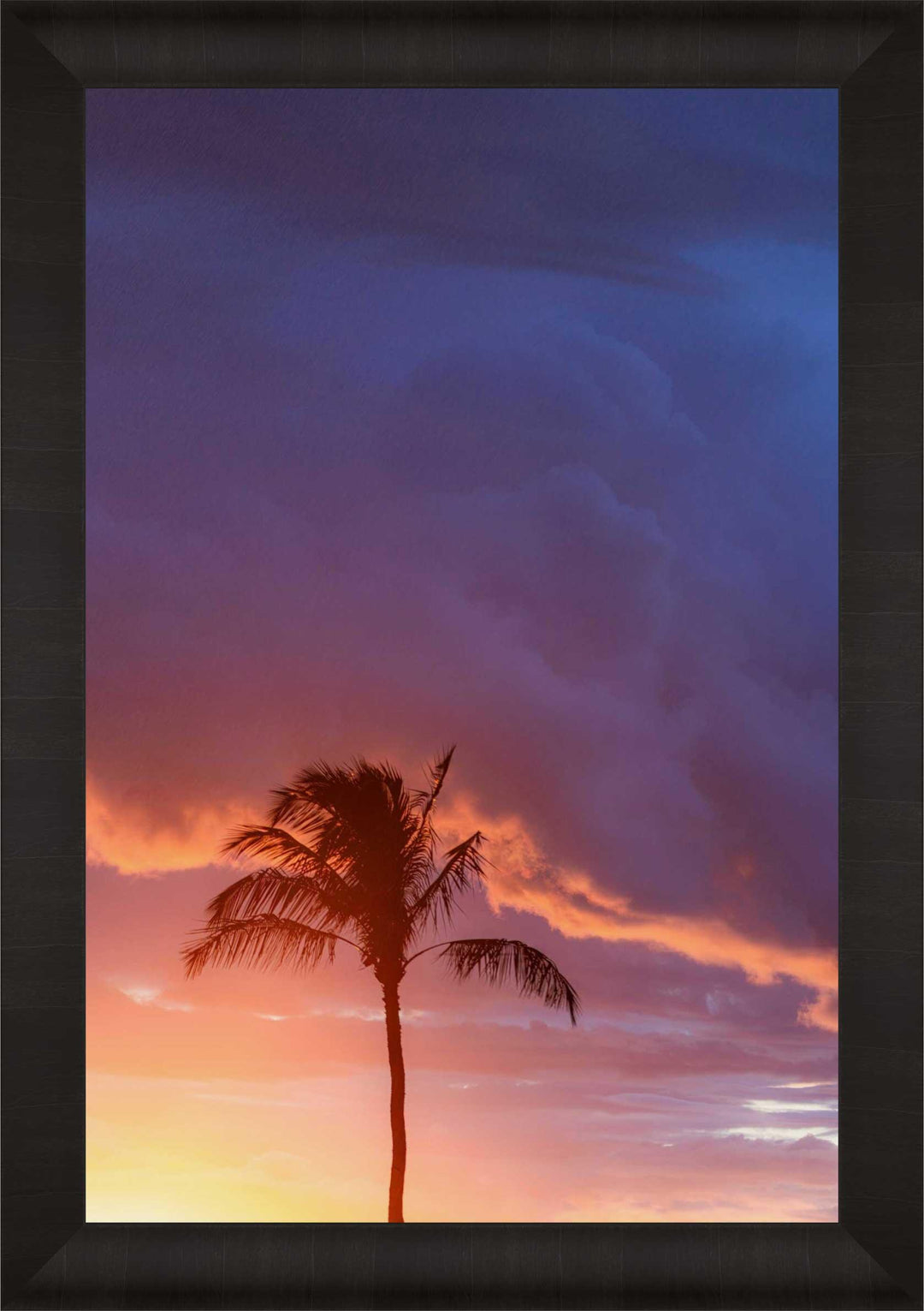 Ephemeral Majesty | Sunset Symphony in Paradise - Maui Fine Art Collective - Acrylic, Artwork, Best Moments, Best Sellers, Best Wall Artwork, black, blue, Canvas, clouds, Hawaii, Island, kihei, Lance Ehrecke, makena, maui, Maui Hawaii Fine Art Photography, Maui Hawaii Wall Art, Metal, New Moments, open-edition, orange, Palm Trees, palm-tree, Prints, Purple, size-16-x-24, size-24-x-36, size-40-x-60, Sunset, Trees, vertical, Visual Artwork, wailea, White, yellow