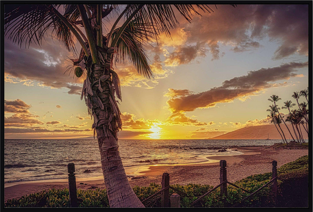 Golden Rays - Maui Fine Art Collective - 3500-5500, 800-3500, beach, Best Moments, Best Sellers, Best Wall Artwork, clouds, Hawaii, horizontal, Island, kihei, Lance Ehrecke, maui, Maui Hawaii Fine Art Photography, Maui Hawaii Wall Art, ocean, open-edition, orange, over-5500, sand, size-16x-24, size-24-x-36, size-40-x-60, Sunset, waves, yellow