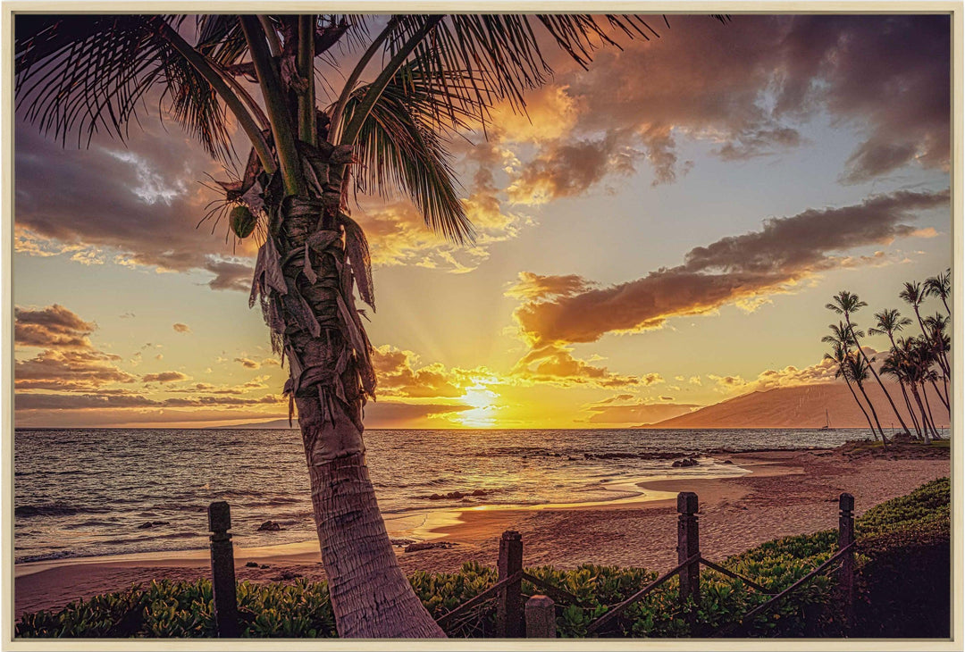 Golden Rays - Maui Fine Art Collective - 3500-5500, 800-3500, beach, Best Moments, Best Sellers, Best Wall Artwork, clouds, Hawaii, horizontal, Island, kihei, Lance Ehrecke, maui, Maui Hawaii Fine Art Photography, Maui Hawaii Wall Art, ocean, open-edition, orange, over-5500, sand, size-16x-24, size-24-x-36, size-40-x-60, Sunset, waves, yellow