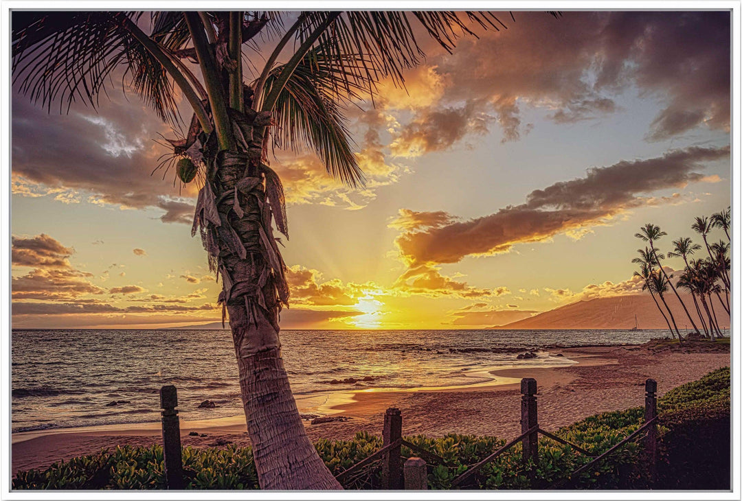 Golden Rays - Maui Fine Art Collective - 3500-5500, 800-3500, beach, Best Moments, Best Sellers, Best Wall Artwork, clouds, Hawaii, horizontal, Island, kihei, Lance Ehrecke, maui, Maui Hawaii Fine Art Photography, Maui Hawaii Wall Art, ocean, open-edition, orange, over-5500, sand, size-16x-24, size-24-x-36, size-40-x-60, Sunset, waves, yellow