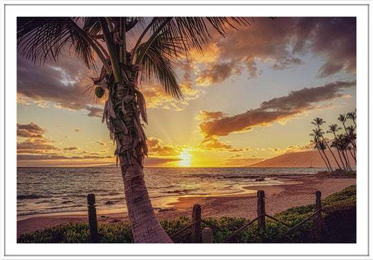 Golden Rays - Maui Fine Art Collective - 3500-5500, 800-3500, beach, Best Moments, Best Sellers, Best Wall Artwork, clouds, Hawaii, horizontal, Island, kihei, Lance Ehrecke, maui, Maui Hawaii Fine Art Photography, Maui Hawaii Wall Art, ocean, open-edition, orange, over-5500, sand, size-16x-24, size-24-x-36, size-40-x-60, Sunset, waves, yellow