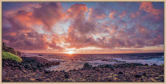 Hawaiian Sunrise Symphony - Maui Fine Art Collective - 3500-5500, 800-3500, Acrylic, Artwork, Best Wall Artwork, blue, Canvas, clouds, Coast, Cove, green, hana, Hawaii, horizontal, Island, Lance Ehrecke, maui, Maui Hawaii Fine Art Photography, Maui Hawaii Wall Art, Metal, new arrivals, New Moments, ocean, open-edition, orange, over-5500, panoramic, pastel, Prints, rocks, size-20-x-40, size-35-x-70, size-40-x-80, Sunrise, Surf, Visual Artwork, Water, waves, White, yellow