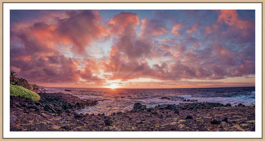 Hawaiian Sunrise Symphony - Maui Fine Art Collective - 3500-5500, 800-3500, Acrylic, Artwork, Best Wall Artwork, blue, Canvas, clouds, Coast, Cove, green, hana, Hawaii, horizontal, Island, Lance Ehrecke, maui, Maui Hawaii Fine Art Photography, Maui Hawaii Wall Art, Metal, new arrivals, New Moments, ocean, open-edition, orange, over-5500, panoramic, pastel, Prints, rocks, size-20-x-40, size-35-x-70, size-40-x-80, Sunrise, Surf, Visual Artwork, Water, waves, White, yellow