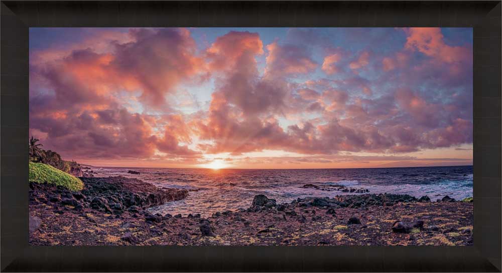 Hawaiian Sunrise Symphony - Maui Fine Art Collective - 3500-5500, 800-3500, Acrylic, Artwork, Best Wall Artwork, blue, Canvas, clouds, Coast, Cove, green, hana, Hawaii, horizontal, Island, Lance Ehrecke, maui, Maui Hawaii Fine Art Photography, Maui Hawaii Wall Art, Metal, new arrivals, New Moments, ocean, open-edition, orange, over-5500, panoramic, pastel, Prints, rocks, size-20-x-40, size-35-x-70, size-40-x-80, Sunrise, Surf, Visual Artwork, Water, waves, White, yellow