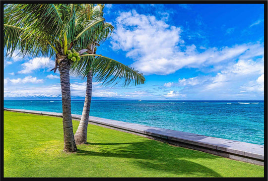 Kahana Palms - Maui Fine Art Collective - 3500-5500, 800-3500, beach, Best Wall Artwork, blue, clouds, green, Hawaii, horizontal, Island, Kahana, lahaina, Lance Ehrecke, maui, Maui Hawaii Fine Art Photography, Maui Hawaii Wall Art, ocean, open-edition, over-5500, Palm Trees, palm-tree, size-16x-24, size-24-x-36, size-40-x-60, teal, Water, waves