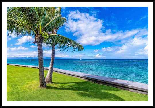 Kahana Palms - Maui Fine Art Collective - 3500-5500, 800-3500, beach, Best Wall Artwork, blue, clouds, green, Hawaii, horizontal, Island, Kahana, lahaina, Lance Ehrecke, maui, Maui Hawaii Fine Art Photography, Maui Hawaii Wall Art, ocean, open-edition, over-5500, Palm Trees, palm-tree, size-16x-24, size-24-x-36, size-40-x-60, teal, Water, waves