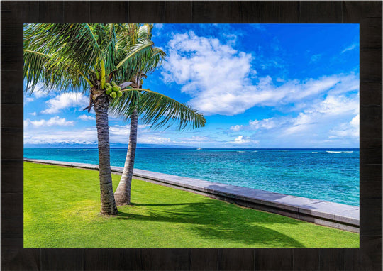 Kahana Palms - Maui Fine Art Collective - 3500-5500, 800-3500, beach, Best Wall Artwork, blue, clouds, green, Hawaii, horizontal, Island, Kahana, lahaina, Lance Ehrecke, maui, Maui Hawaii Fine Art Photography, Maui Hawaii Wall Art, ocean, open-edition, over-5500, Palm Trees, palm-tree, size-16x-24, size-24-x-36, size-40-x-60, teal, Water, waves