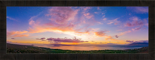 Kihei Fire - Maui Fine Art Collective - 3500-5500, 800-3500, aerial, Best Wall Artwork, black, blue, clouds, Hawaii, Island, kihei, Lance Ehrecke, maui, Maui Hawaii Fine Art Photography, Maui Hawaii Wall Art, open-edition, orange, over-5500, panoramic, Purple, size-20-x-60, size-30-x-90, Sunset, Water, yellow