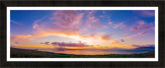 Kihei Fire - Maui Fine Art Collective - 3500-5500, 800-3500, aerial, Best Wall Artwork, black, blue, clouds, Hawaii, Island, kihei, Lance Ehrecke, maui, Maui Hawaii Fine Art Photography, Maui Hawaii Wall Art, open-edition, orange, over-5500, panoramic, Purple, size-20-x-60, size-30-x-90, Sunset, Water, yellow