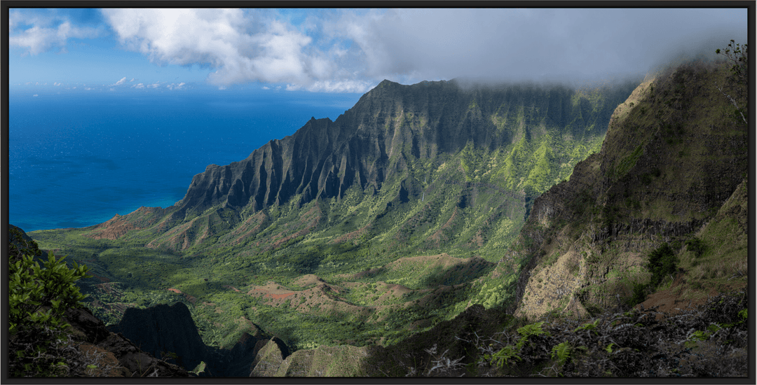 Maui Fine Art Collective Open Edition Acrylic / 40" x 60" / Black Kalalau's Embrace "Kalalau's Embrace" - Stunning Photography Print of Kalalau Valley Overlook, Ideal for Adventurers and Luxury Art Buyers