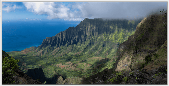 Maui Fine Art Collective Open Edition Acrylic / 40" x 60" / White Kalalau's Embrace "Kalalau's Embrace" - Stunning Photography Print of Kalalau Valley Overlook, Ideal for Adventurers and Luxury Art Buyers