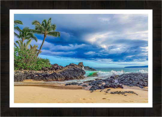 Maui Secrets - Maui Fine Art Collective - 3500-5500, 800-3500, beach, Best Wall Artwork, black, blue, clouds, green, Hawaii, horizontal, Island, Lance Ehrecke, makena, maui, Maui Hawaii Fine Art Photography, Maui Hawaii Wall Art, ocean, open-edition, over-5500, Pal, Palm Trees, palm-tree, rocks, sand, size-16x-24, size-24-x-36, size-40-x-60, teal, waves, White