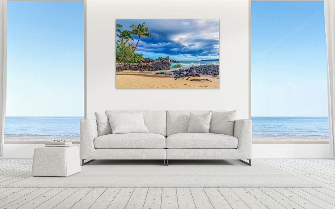 Maui Secrets - Maui Fine Art Collective - 3500-5500, 800-3500, beach, Best Wall Artwork, black, blue, clouds, green, Hawaii, horizontal, Island, Lance Ehrecke, makena, maui, Maui Hawaii Fine Art Photography, Maui Hawaii Wall Art, ocean, open-edition, over-5500, Pal, Palm Trees, palm-tree, rocks, sand, size-16x-24, size-24-x-36, size-40-x-60, teal, waves, White