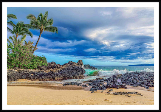 Maui Secrets - Maui Fine Art Collective - 3500-5500, 800-3500, beach, Best Wall Artwork, black, blue, clouds, green, Hawaii, horizontal, Island, Lance Ehrecke, makena, maui, Maui Hawaii Fine Art Photography, Maui Hawaii Wall Art, ocean, open-edition, over-5500, Pal, Palm Trees, palm-tree, rocks, sand, size-16x-24, size-24-x-36, size-40-x-60, teal, waves, White