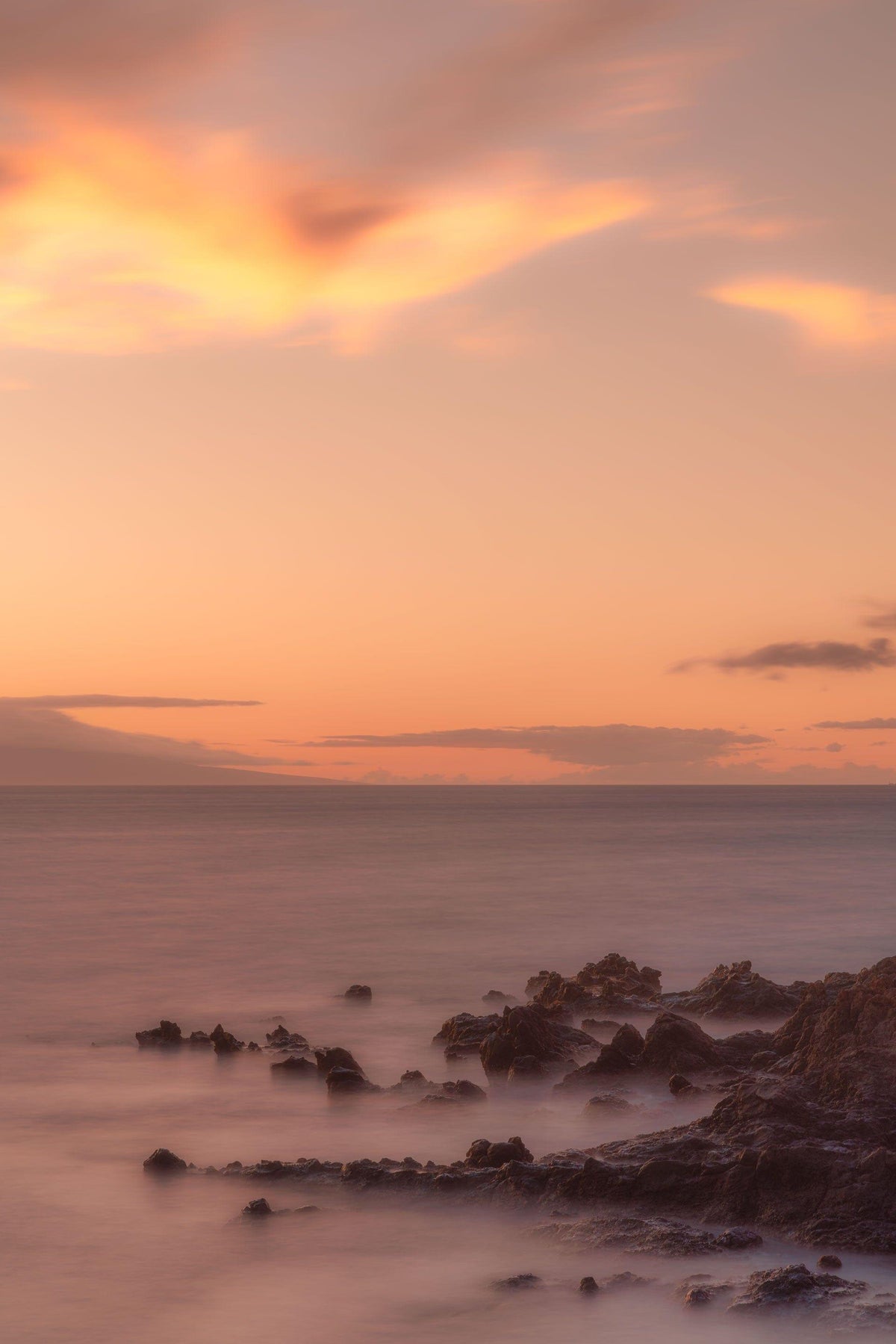 Misty Twilight by Lance Ehrecke, long-exposure coastal photograph at twilight in South Maui.