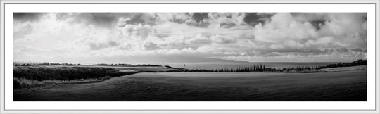 Monochromatic Majesty - Maui Fine Art Collective - 3500-5500, 800-3500, Acrylic, Artwork, Best Moments, Best Sellers, Best Wall Artwork, black, Black & White, Canvas, clouds, Golf, Golf Course, Hawaii, Hole 5, Hole 6, horizontal, Island, Kapalua, Kapalua Golf, Lance Ehrecke, maui, Maui Hawaii Fine Art Photography, Maui Hawaii Wall Art, Metal, Monochromatic, Moody, new arrivals, New Moments, ocean, open-edition, panoramic, pathway, Plantation Course, Prints, Sunset, trail, Trees, Visual Artwork, Water, White