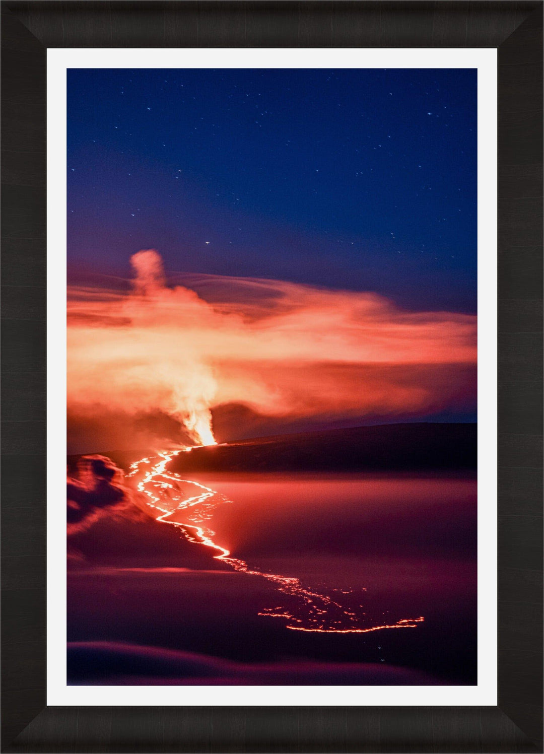 Nocturnal Inferno | Mauna Loa's 2022 Eruption - Maui Fine Art Collective - 3500-5500, 800-3500, Acrylic, Artwork, Best Wall Artwork, Big Island, black, blue, Canvas, clouds, Hawaii, Hawaii Island, Island, Lance Ehrecke, maui, Maui Hawaii Fine Art Photography, Maui Hawaii Wall Art, Mauna Loa, Metal, Mountains, New Moments, open-edition, orange, over-5500, Prints, Purple, size-16-x-24, size-24-x-36, size-40-x-60, Stars, Sunrise, vertical, Visual Artwork, yellow